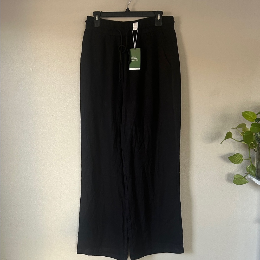 HALARA Black Wide Leg Women's Linen like Pants Size M Tall NWT - Picture 9 of 11